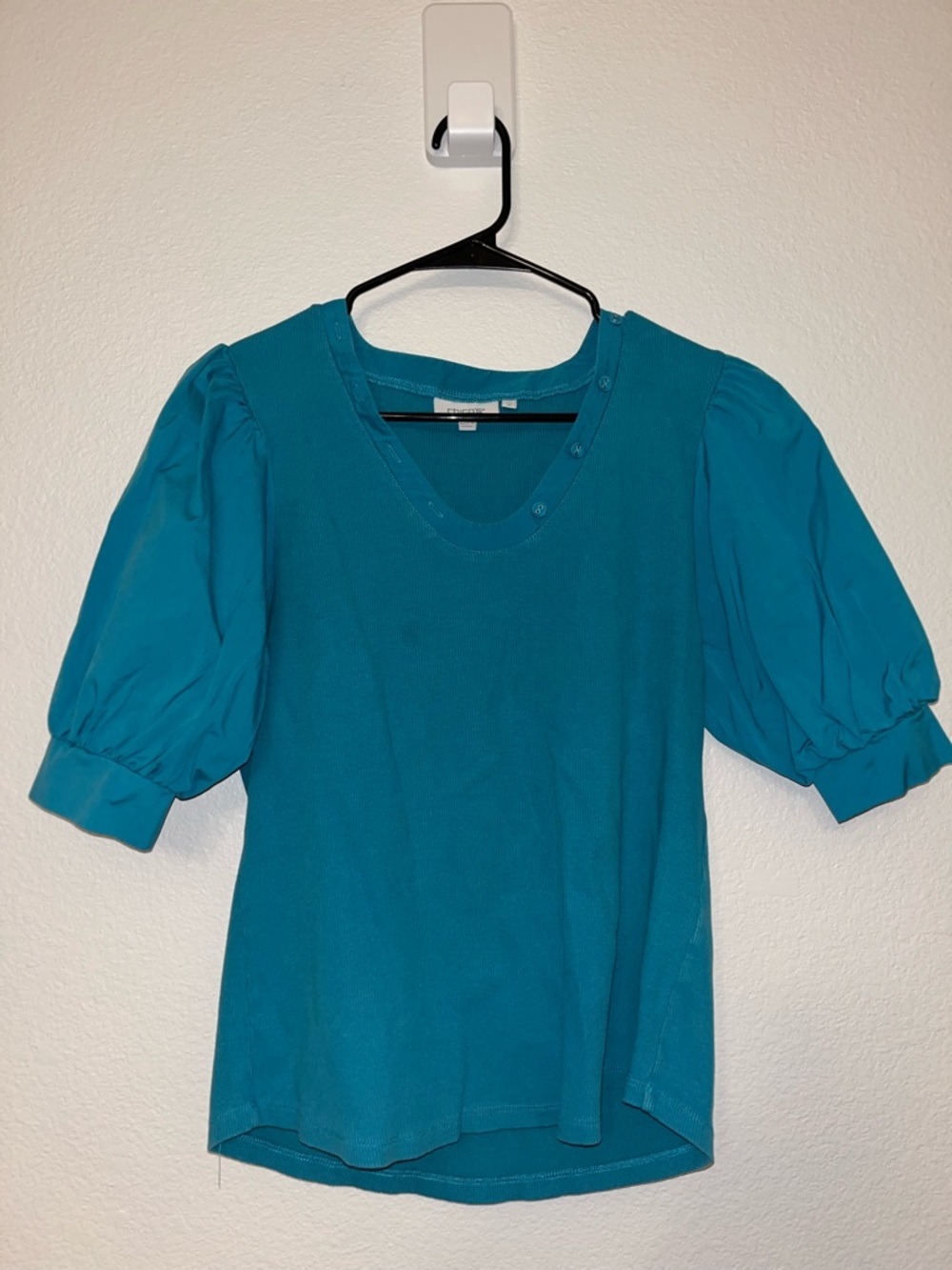 Chico's Teal Puff-Sleeve V-Neck Top
